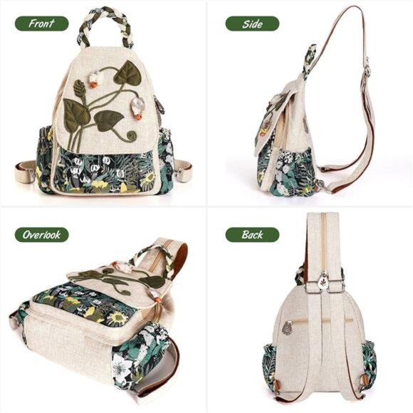 Canvas sling bag crossbody mini backpack women casual travel purse green - Picture 5 of 7